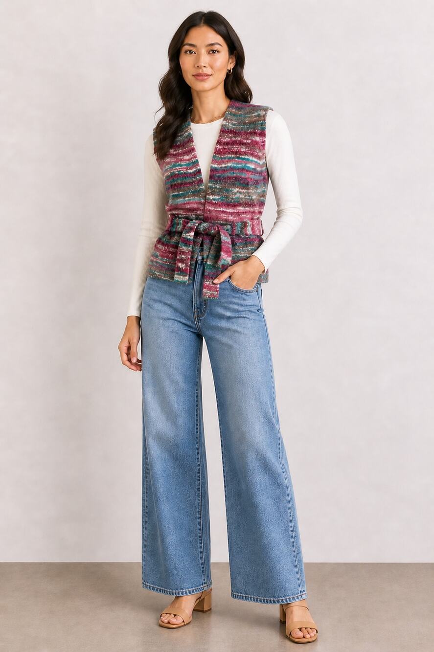 Anna & Ava Wool Blend Space Dye Knit Tie Vest Womens Size Small New Multicolor